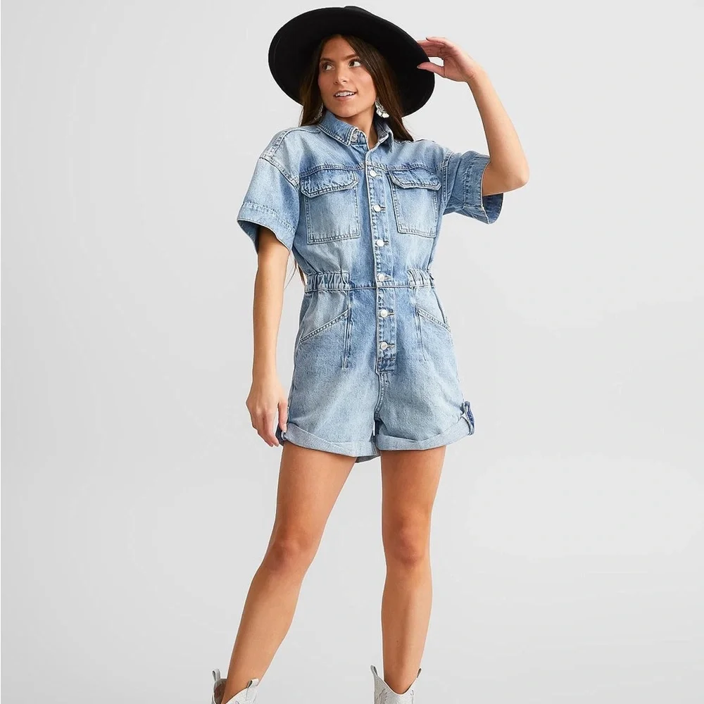 Free People Marci Denim Overall Short - Picture 1 of 8